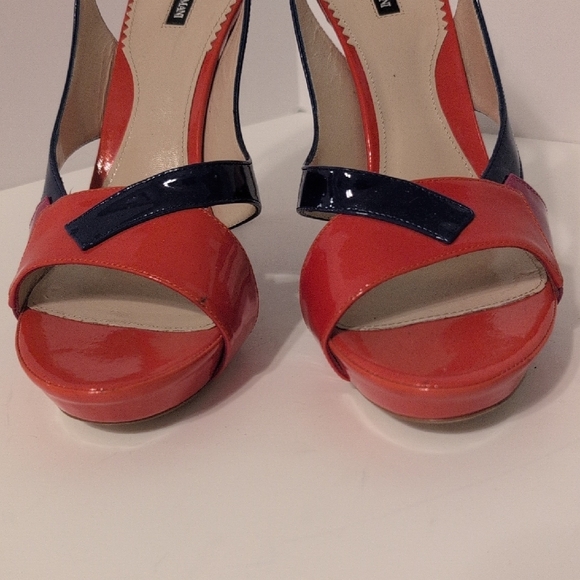 Giorgio Armani, Italy, Patent Leather, Heels, Sandals, Red, Purple, Blue, Size 9 - Picture 5 of 12